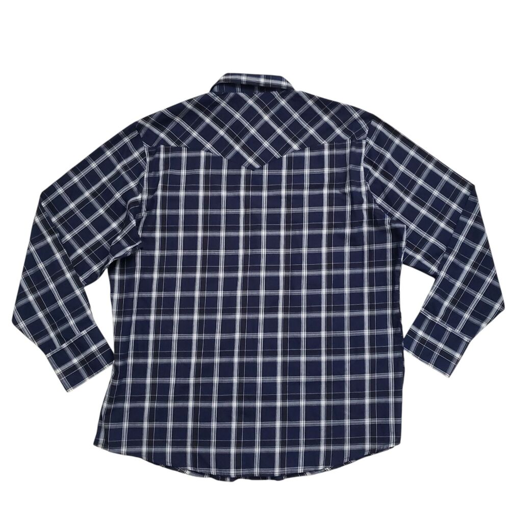 Wrangler Western Pearl Snap Shirt Mens XL Blue Plaid Long Sleeve Cowboy Outdoor - Picture 10 of 13